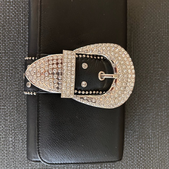 Charm And Luck Accessories - Bling Wallet - Elegant Black Clutch with Silver Accents